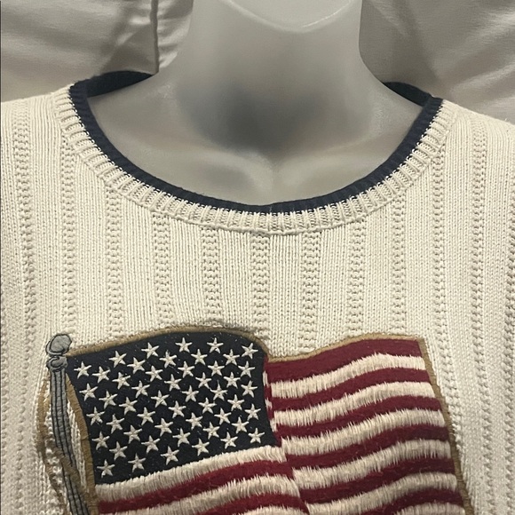 Vintage Roundtree & Yorke Men’s Cream Cotton Crew Neck USA Flag Sweater Large - Picture 3 of 7
